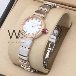 bvlgari lvcea silver rose gold stainless steel metal strap white dial for women watch