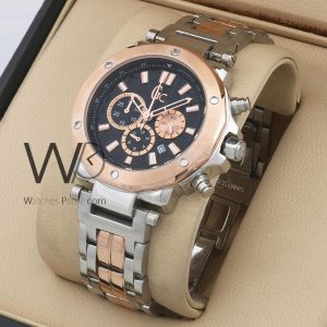 guess collection gc silver rose gold stainless steel strap black dial chronograph men watch