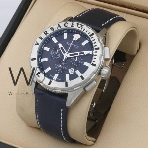 versace blue leather strap blue dial chronograph men watch