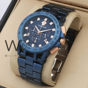 versace blue stainless steel strap blue dial chronograph men watch