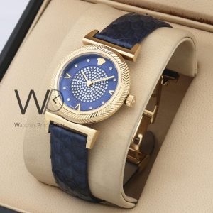 versace pop chic blue leather strap blue dial for women watch