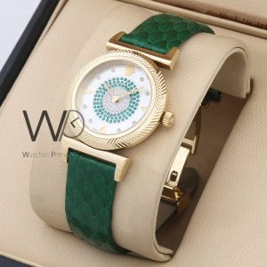 versace pop chic green leather strap white dial for women watch