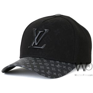black-louis-vuitton-lv-patterned-baseball-cotton-leather-cap