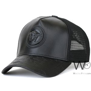 black-trucker-versace-leather-mesh-cap