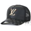 Lv louis vuitton black trucker men leather cap