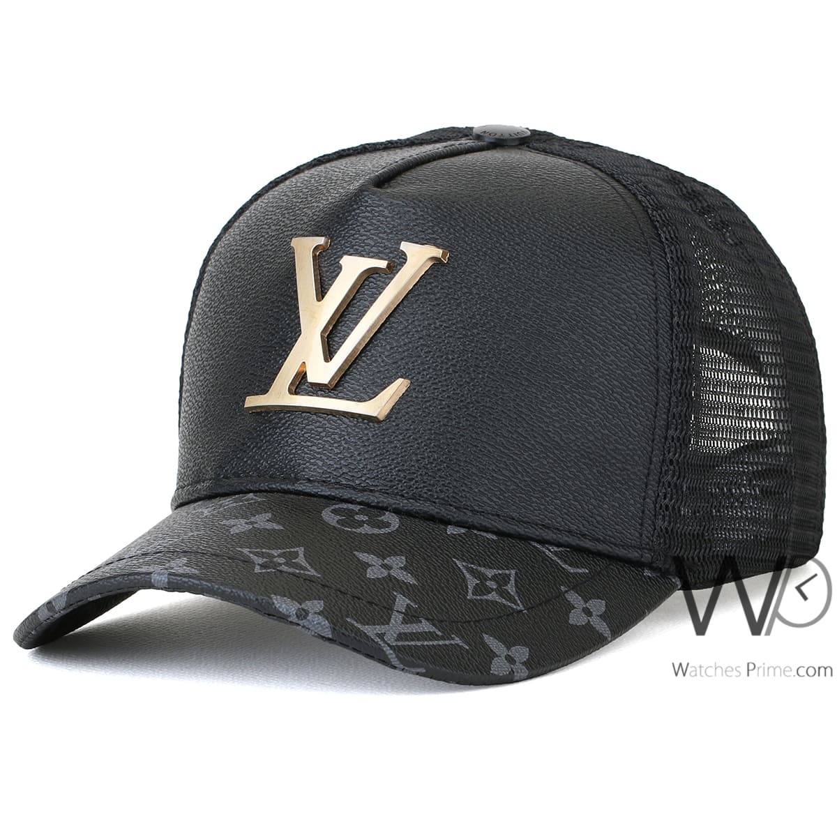 Black Louis Vuitton LV Trucker Leather Cap
