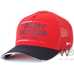 tommy-hilfiger-trucker-cap-th-red-blue-est-1985-cotton-net-hat