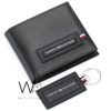 Tommy hilfiger leather black wallet for men keychain gift set