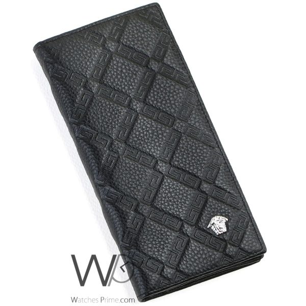 Versace Long Wallet Black Leather For Men | Watches Prime