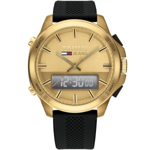 1791762-tommy-hilfiger-watch-men-gold-dial-rubber-black-strap-quartz-battery-digital-analog-chronograph-jeans