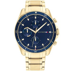 1791834-tommy-hilfiger-watch-men-blue-dial-stainless-steel-metal-gold-strap-quartz-battery-analog-monthly-weekly-date-parker