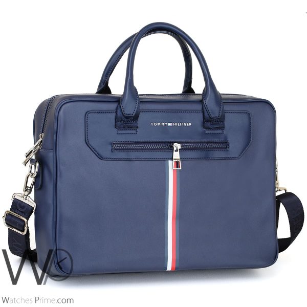 Blue Tommy Hilfiger Laptop Bag Leather Men Watches Prime