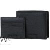 Emporio armani black genuine leather wallet and card holder gift set