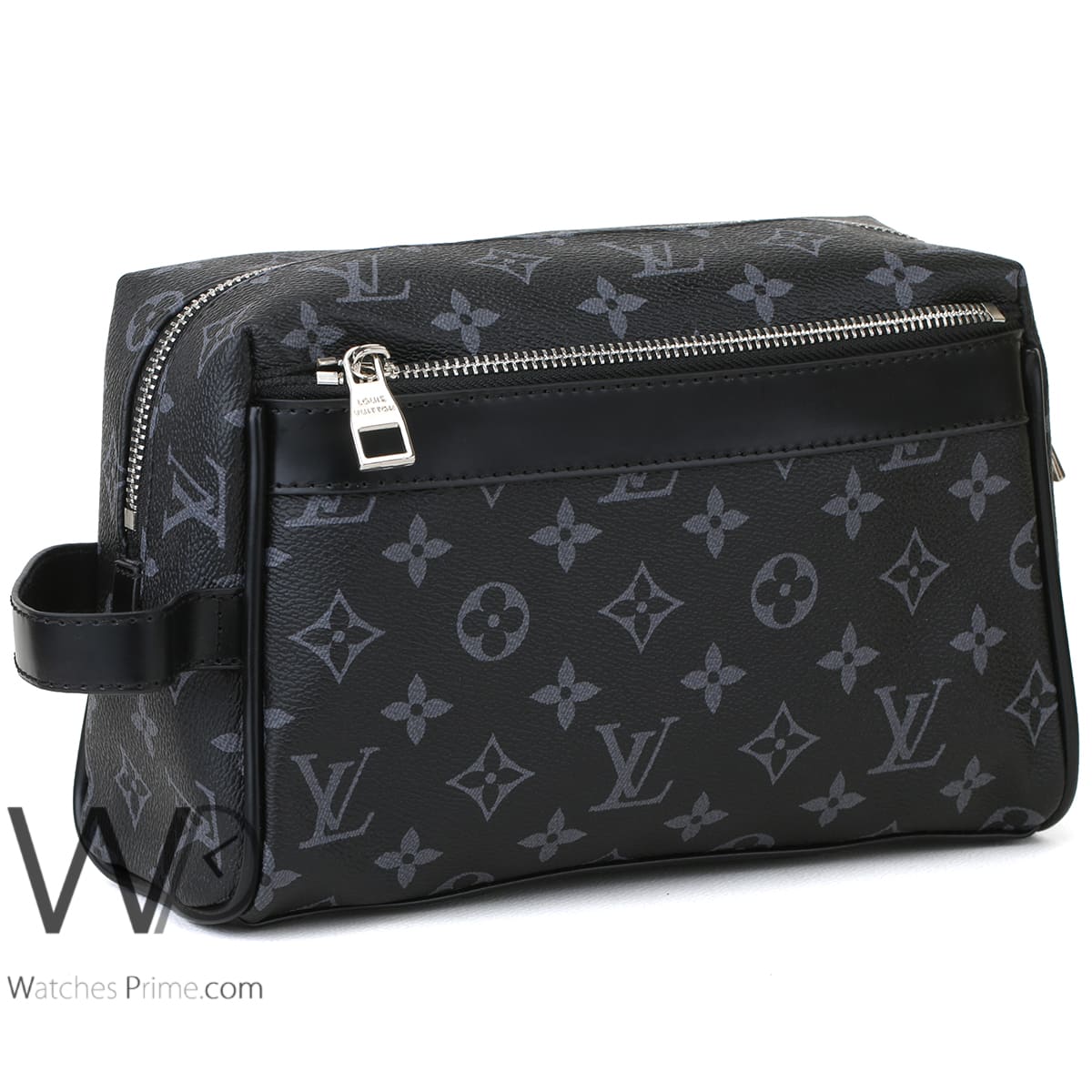 Louis Vuitton Black Leather Handbag Wash Bag Men Patterned LV
