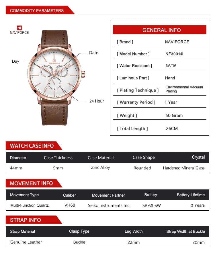 Naviforce Men's Watch NF3001 G G | Watches Prime