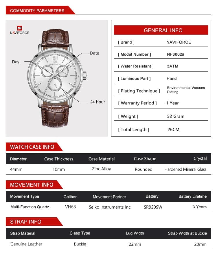 Naviforce Men's Watch NF3002 G W | Watches Prime