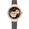 Nf5013 rg b b naviforce watch women black flowers dial metal black mesh strap quartz battery analog for dream