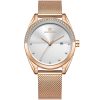 Nf5015 rg w naviforce crystals watch women white dial metal rose gold mesh strap quartz battery analog for dream