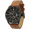 Nf9044 b b bn naviforce watch men black dial leather brown strap quartz battery analog water resistant 30m for dream