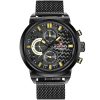 Nf9068s b y b naviforce watch men black dial metal black mesh strap quartz battery analog water resistant 30m for dream