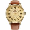 Nf9126 g g bn naviforce watch men gold dial leather brown strap quartz battery analog water resistant 30m for dream