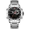 Nf9163 s b naviforce watch men black dial metal silver strap quartz battery digital analog chronograph wr 3atm for dream