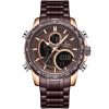 Nf9182 rg ce naviforce watch men coffee dial metal strap quartz battery digital analog chronograph wr 3atm for dream
