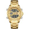 Nf9190 g g naviforce watch crystals men gold dial metal golden strap quartz battery digital analog chronograph water resistant 30m for dream