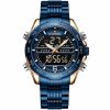 Nf9195s rg be be naviforce watch men blue dial metal strap quartz battery digital analog chronograph for dream