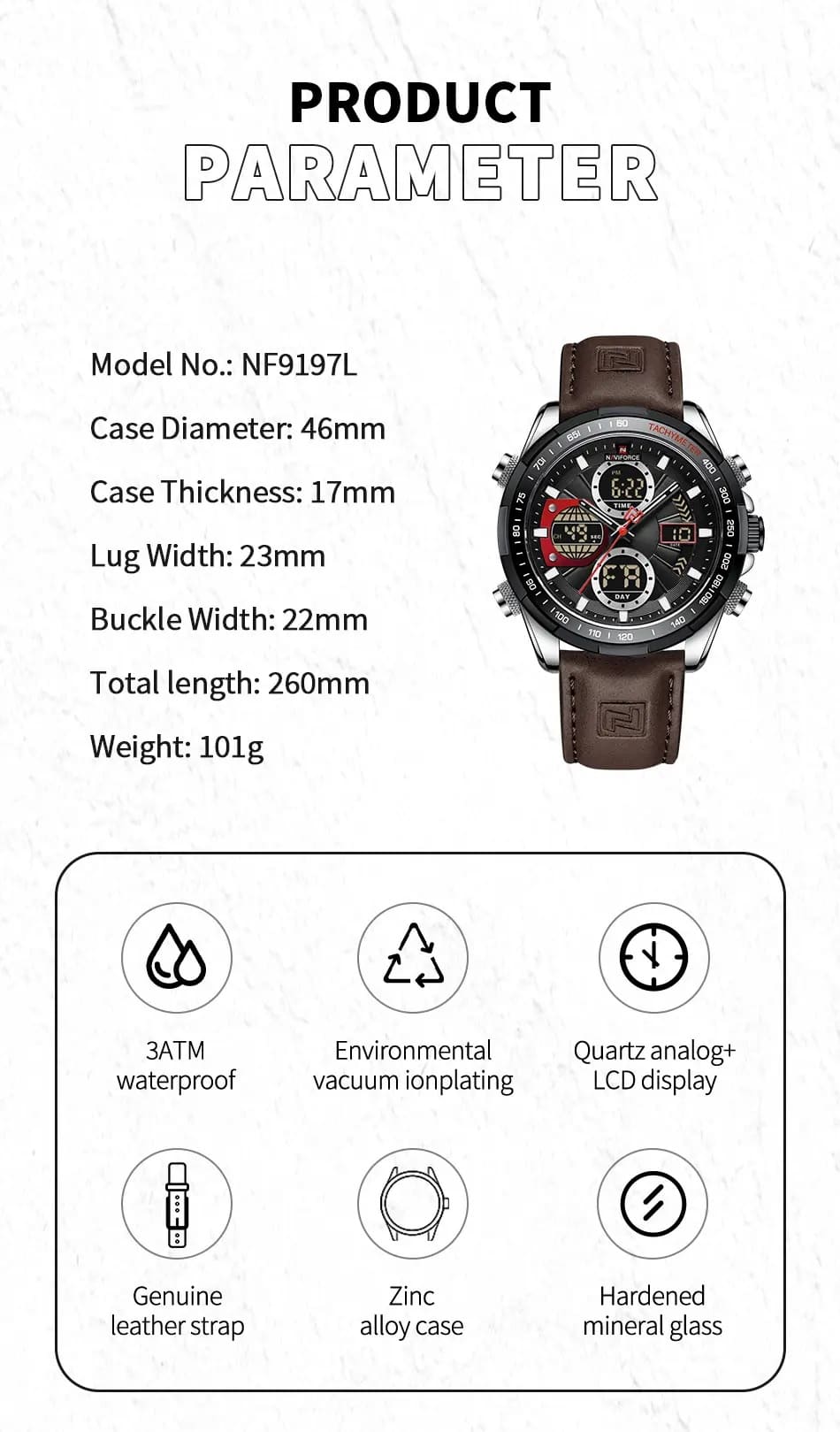 Naviforce Men's Watch NF9197L S B D BN | Watches Prime