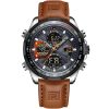 Nf9197l s gy o bn naviforce watch men gray dial leather brown strap quartz battery digital analog stop watch dual time for dream