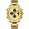 Nf9197s g g g naviforce watch men gold dial metal golden strap quartz battery digital analog chronograph for dream