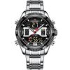 Nf9201 s b naviforce watch men black dial metal silver strap quartz battery digital analog chronograph for dream