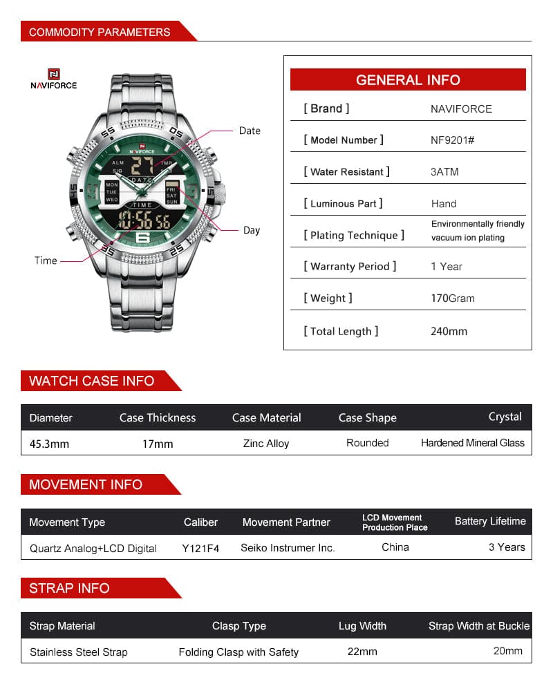 Naviforce Men's Watch NF9201 S GN | Watches Prime