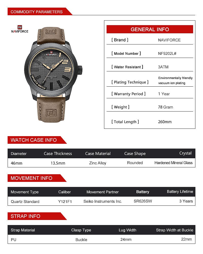 Naviforce Men's Watch NF9202L B Y BN | Watches Prime