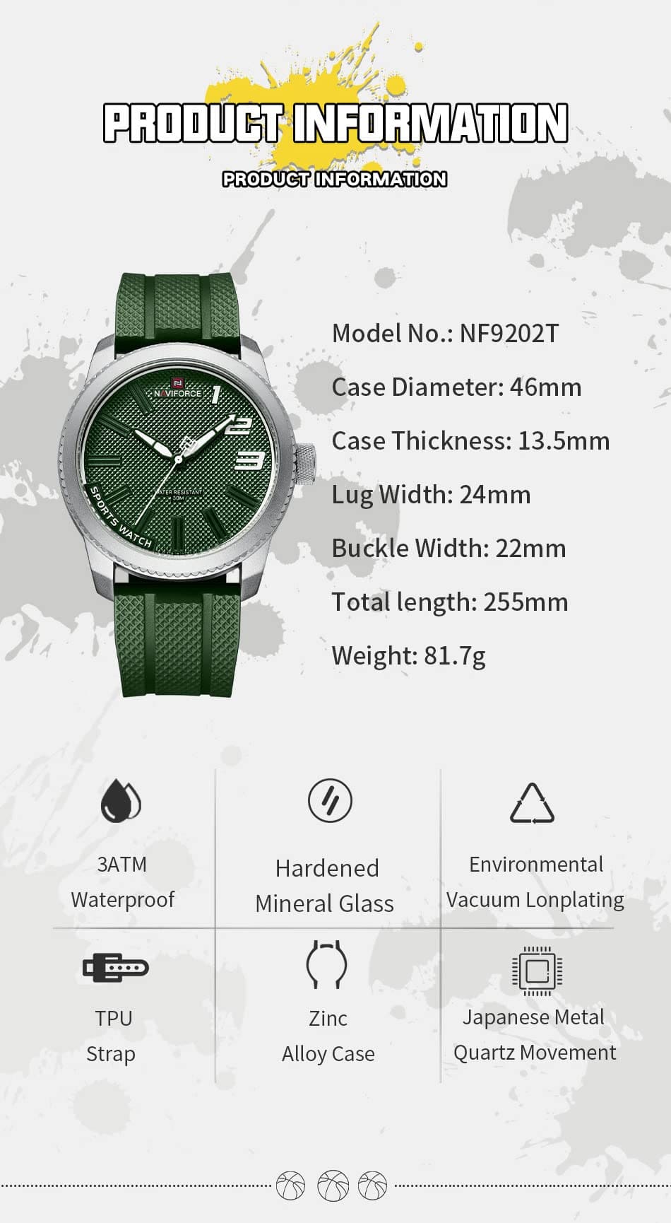 Naviforce Men's Watch NF9202T S W GN | Watches Prime