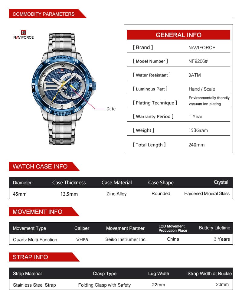 Naviforce Men's Watch NF9206 S BE | Watches Prime