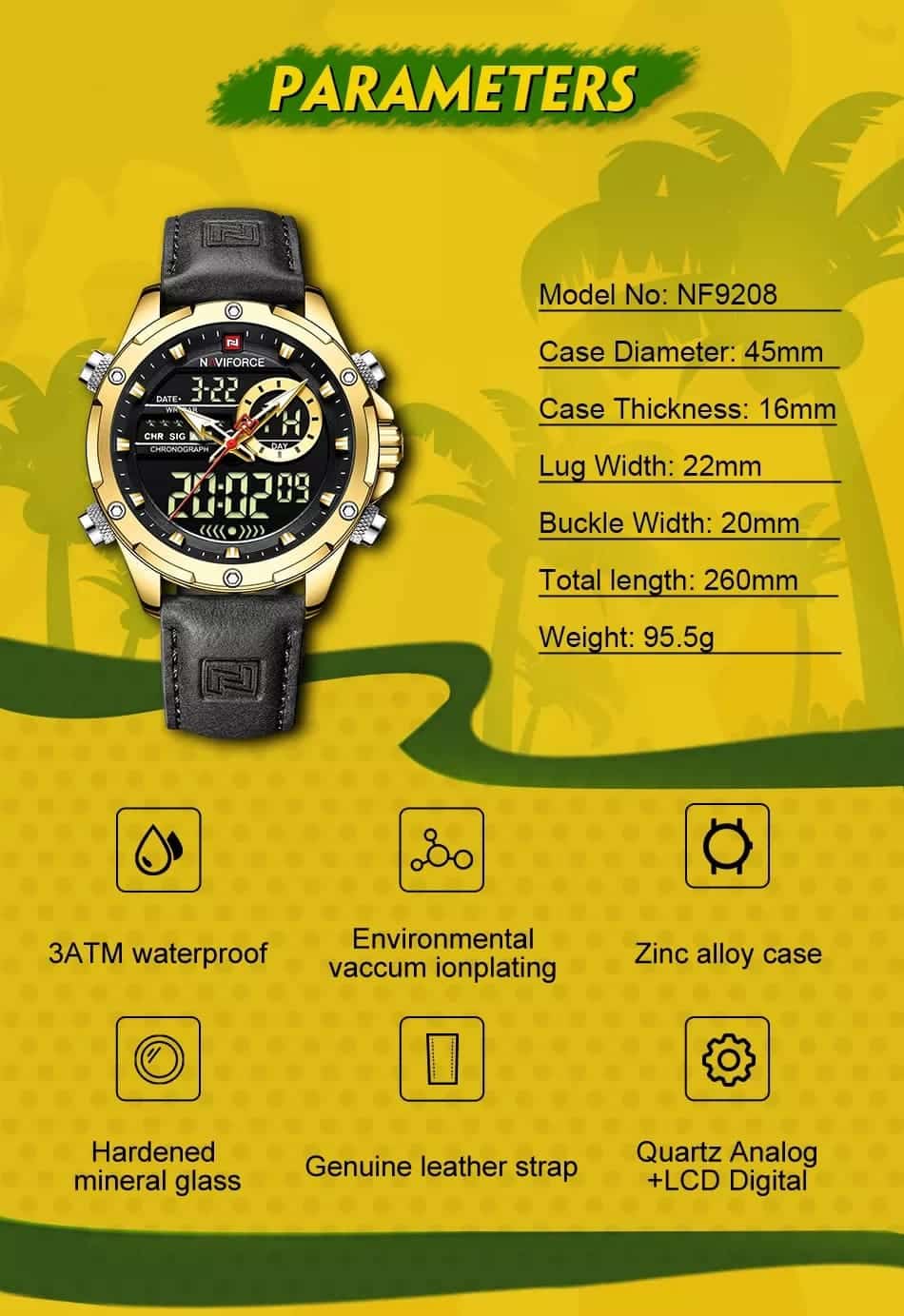 Naviforce Men's Watch NF9208 G B B | Watches Prime