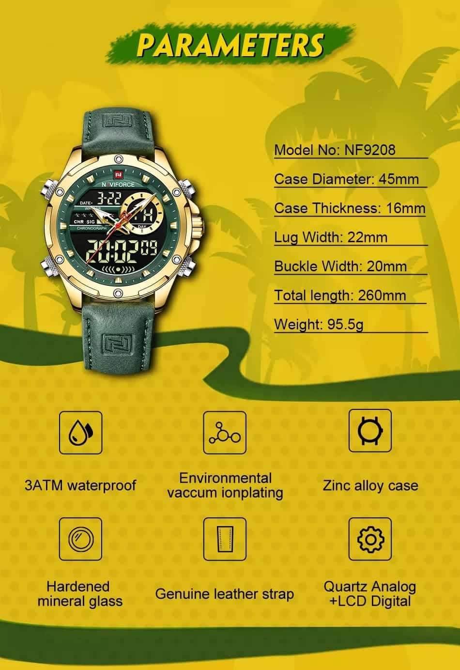 Naviforce Men's Watch NF9208 G GN GN | Watches Prime