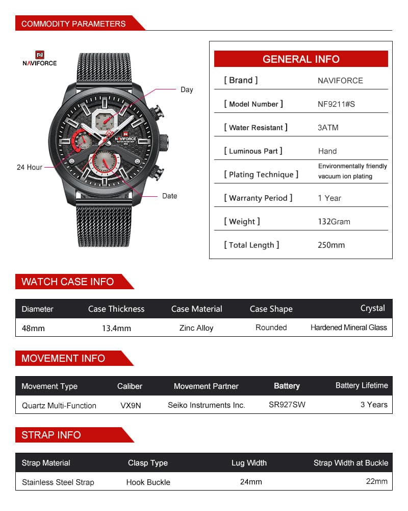Naviforce Men's Watch NF9211S B B | Watches Prime
