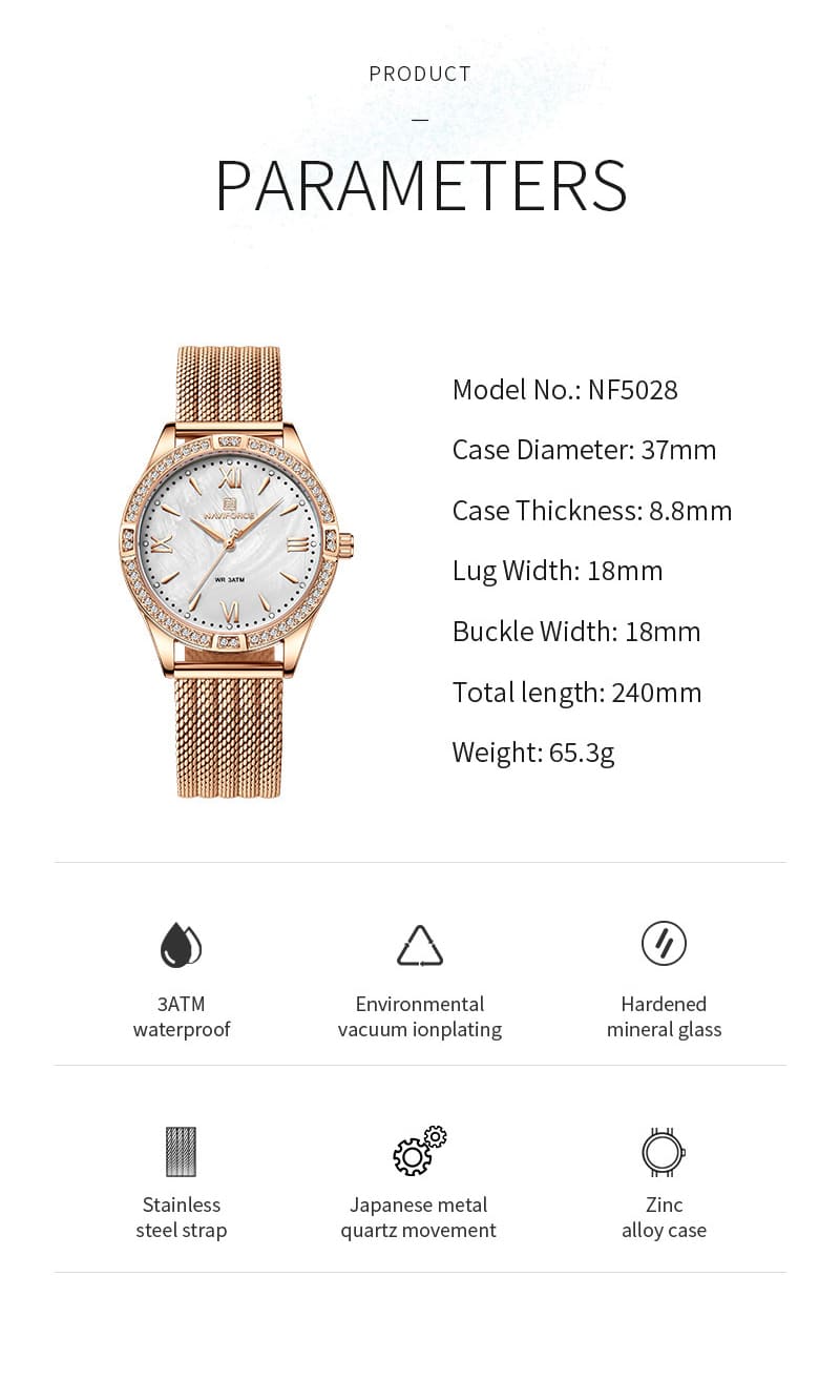 ساعة يد نافي فورس للنساء NF5028 RG W | واتشز برايم