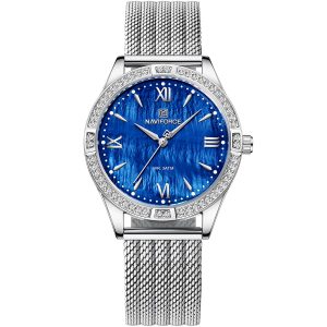 nf5028-s-d-be-naviforce-watch-women-blue-dial-stainless-steel-metal-silver-mesh-strap-quartz-battery-analog-three-hand-for-dream
