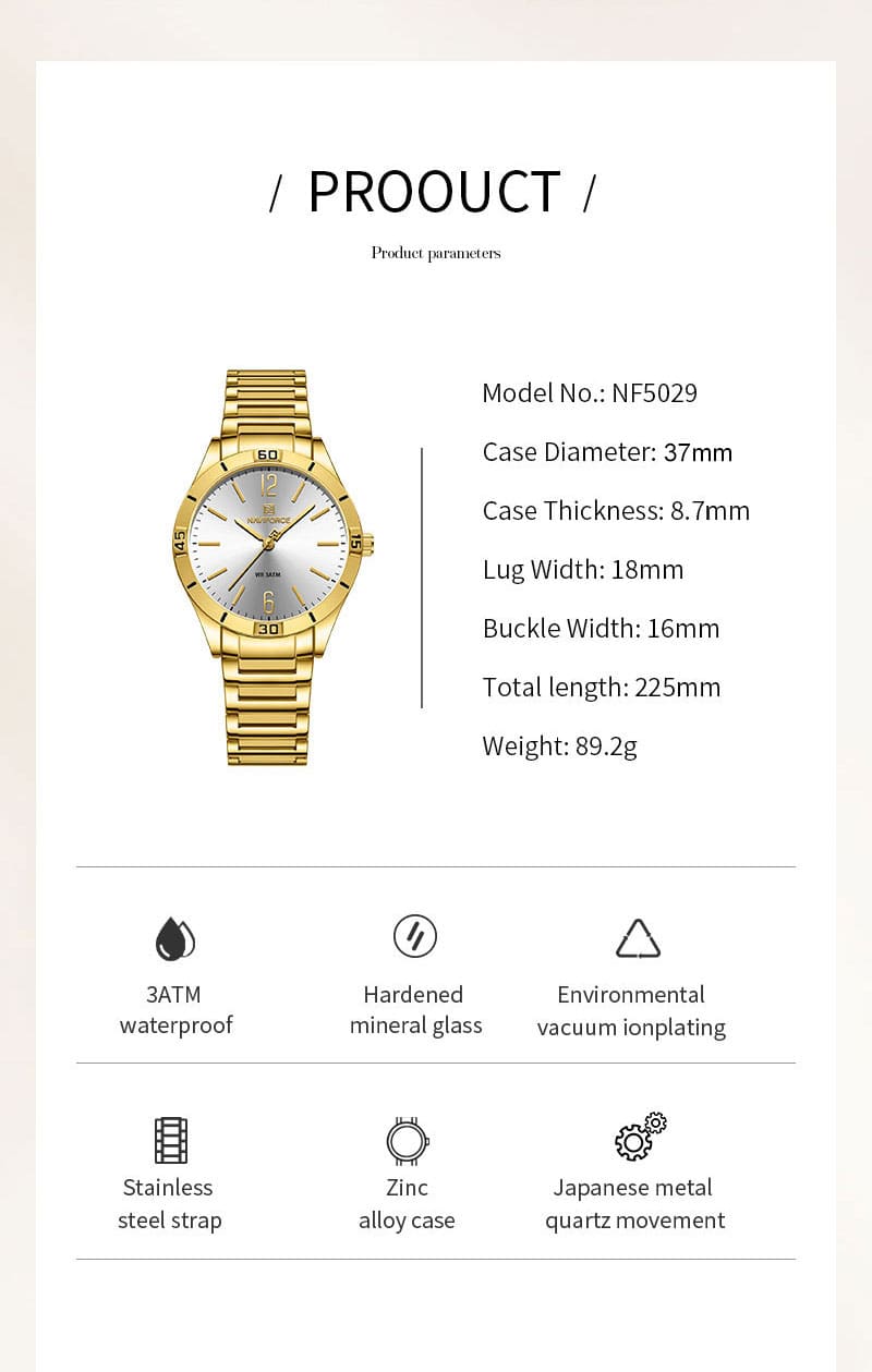 ساعة يد نافي فورس للنساء NF5029 G W | واتشز برايم