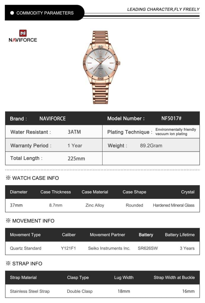 ساعة يد نافي فورس للنساء NF5029 RG W | واتشز برايم