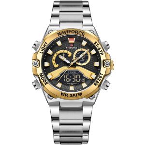 nf9207-s-g-b-naviforce-watch-men-black-gold-dial-stainless-steel-metal-silver-strap-quartz-battery-digital-analog-three-hand-for-dream