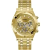 Gw0260g4 guess watch men gold dial metal stainless steel golden strap quartz battery analog continental
