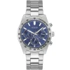 Gw0329g1 guess watch men blue dial metal stainless steel silver strap quartz battery analog altitude