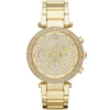Mk5856 michael kors chronograph watch women gold dial metal stainless steel golden strap quartz battery analog crystals parker