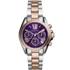 Mk6074 michael kors chronograph watch women purple dial metal stainless steel silver rose gold strap quartz battery analog bradshaw