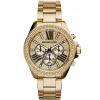 Mk6095 michael kors chronograph watch women gold dial metal stainless steel golden strap quartz battery analog crystals wren